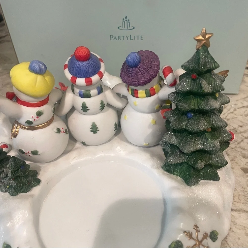 Partylite Snowman Trio Pillar & Tealight Holiday Candle Holder Snowmen 10
